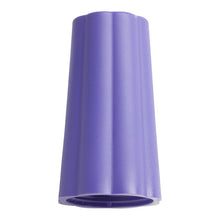 Close-up of a purple OVERLAY NUT OUTER-ø 25MM PURPLE from Haug Bürsten KG, 74xø42mm, with a cylindrical shape and ribbed sides, standing upright on a white background, typically used in industrial pipe connections.