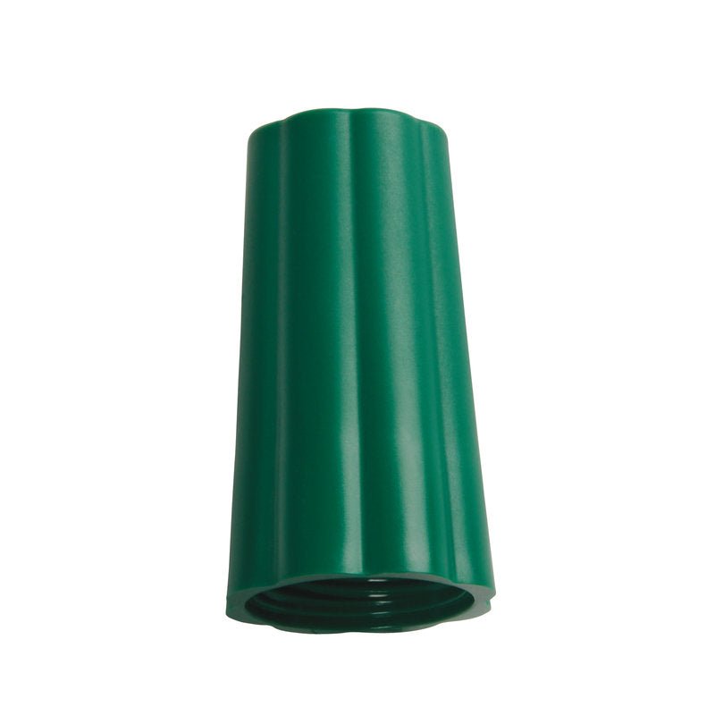 The Haug Bürsten KG NUT OUTER-ø 25MM GREEN(BENETTON) 74Xø42MM is a practical green connector with a ribbed exterior and open threaded end, depicted upright on a white background.