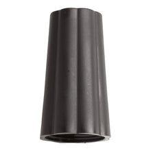 A black, cylindrical OUTER COUPLING NUT DIAMETER 25MM from Haug Bürsten KG with a slightly flared base and vertical grooves on the sides, depicted on a white background.