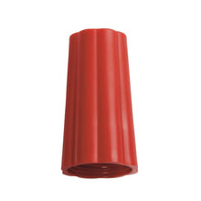 A red OUTER CAP NUT Ø 25MM from Haug Bürsten KG (Model: 74XØ 42MM), similar to a ribbed plastic wire connector, has an open thread at the bottom and a closed top and is typically used for connecting electrical wires.