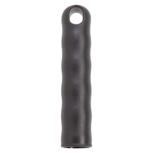 The HANGING CAP FOR ALL HANDLES OUTSIDE-ø 21MM,125Xø21MM,BLACK from Haug Bürsten KG is a black cylindrical handle with finger grooves and a hanging cap for space-saving storage, depicted on a white background.