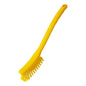 The Haug Bürsten KG UNIVERSAL BRUSH, NARROW, ø 0.35MM, 295x25x23mm has stiff bristles and a yellow long handle with a hanging hole, depicted on a white background.