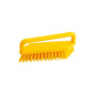 The SCRUB BRUSH from Haug Bürsten KG is a yellow hand brush with stiff PBT bristles and an angled handle (180x48x22mm), pictured on a white background.