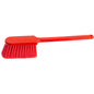 The BROTSTREICHER, RED from Haug Bürsten KG is a red PBT brush with 0.25 mm soft bristles, a long 395 mm handle, and a textured grip for comfortable cleaning of surfaces.