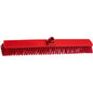 The red LARGE AREA BROOM, PBT ø 0.50 MM MEDIUM (600x72x51 mm) from Haug Bürsten KG is ideal for sweeping large areas with its stiff PBT bristles and central handle socket. Pictured against a white background.