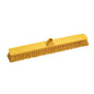 A yellow LARGE AREA BROOM head from Haug Bürsten KG with medium-hard PBT bristles (ø 0.50 mm), size 600x72x51 mm and a central hole for the handle, ideal for cleaning large areas.
