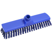 The BROOM, PBT, ø 0.50MM MEDIUM, 300X70X40MM from Haug Bürsten KG is a blue rectangular broom head with robust PBT bristles and an angled base - ideal as a versatile cleaning tool on a white background.