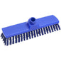 The Haug broom of Haug Bürsten KG is a blue plastic broom (300x70x40mm) with medium-sized, dark PBT bristles (ø 0.50mm) and a central opening for handle attachment, designed for heavy cleaning tasks.