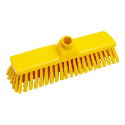 The BROOM, UNSANDED ø 0.25MM SOFT 300X70X50MM from Haug Bürsten KG features durable, soft yellow bristles and a hexagonal hole in the upper center for easy handle attachment.