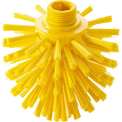 The WOLFBÜRSTE, ø 0.50 HARD (135 x ø 120 mm) from Haug Bürsten KG is a round, yellow industrial brush head with stiff, outward-facing bristles and a top thread opening for handle attachment.