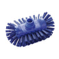 The Haug Bürsten KG BOILER BRUSH, ø 0.50MM, HARD (200x125x35mm), has a blue, oval design with hard bristles at the edge and a central threaded hole for handle attachment - perfect for cleaning boilers. Depicted on a white background.