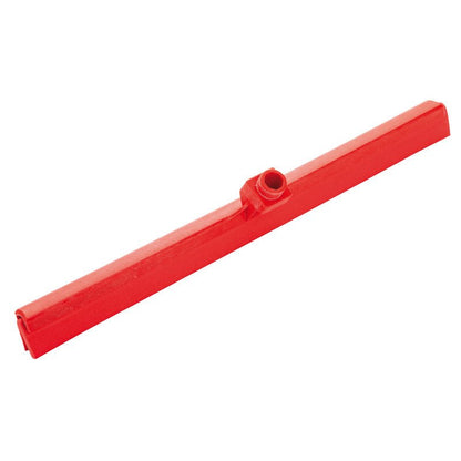 The WASSERSCHIEBER, 2-LIPPED, 620 MM from Haug Bürsten KG is a red plastic squeegee head with double lips and a central handle holder, ideal for effective floor cleaning; shown isolated on a white background.