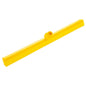 The Haug Bürsten KG WASSERSCHIEBER, 2-LIPPED, 620 MM is a yellow plastic floor squeegee head with a threaded attachment for easy cleaning, depicted on a white background.