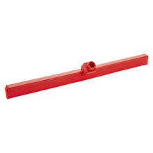 The Haug Bürsten KG WATER SQUEEGEE, FOOD GRADE, 1-LIP (620x35x25mm) features a red plastic blade with central plug, ideal for hygienic cleaning and perfect for wiping surfaces in the food industry.