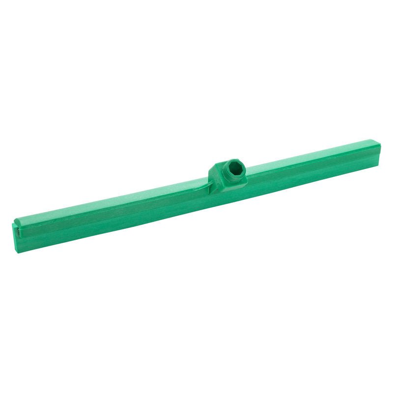 The Haug Bürsten KG WATER SQUEEGEE, 1-LIPPED, 620MM is a green plastic floor wiper with a central mount for handle attachment - ideal for efficient water removal.