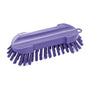 The Haug Bürsten KG ROUND, HARD 205X65X30MM WASH BRUSH is a purple brush with hard bristles, an ergonomic plastic handle, and a hanging loop. It is ideal for thorough cleaning and is shown on a white background.