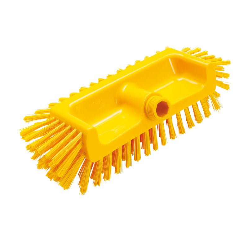 The CORNER SCRUBBER Ø0.50MM MEDIUM (320x125x40-50mm) from Haug Bürsten KG is a rectangular cleaning tool with firm bristles all around and a threaded hole - ideal for hard-to-reach corners.