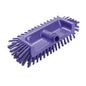 The CORNER SCRUBBER Ø0.50MM MEDIUM from Haug Bürsten KG (320x125x40-50mm) is a purple angular scrubber with firm edge bristles and a central threaded hole - ideal for cleaning hard-to-reach corners. Photo against a white background.