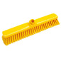 The LARGE AREA BROOM, SOFT 400X60X50MM from Haug Bürsten KG has a yellow rectangular head with dense, soft bristles and a central hole for handle attachment - ideal for cleaning large areas.