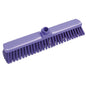The LARGE AREA BROOM, SOFT 400X60X50MM from Haug Bürsten KG is a purple broom with soft bristles and a central socket for handle attachment, ideal for efficient cleaning of large areas.