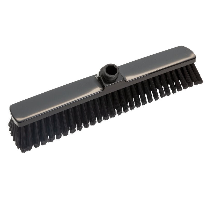 The LARGE AREA BROOM, SOFT 400x60x50mm from Haug Bürsten KG features a black broom head with soft, densely packed bristles and a central fitting for handle attachment - perfect for cleaning large areas.