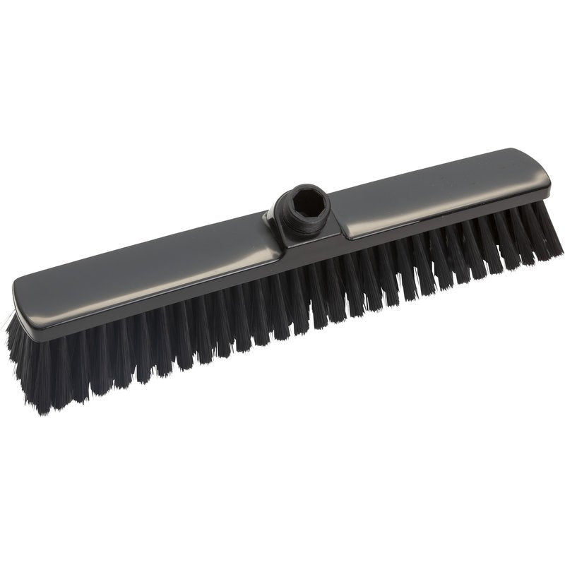 The LARGE AREA BROOM from Haug Bürsten KG features a 400 mm long, rectangular head, soft bristles with a diameter of 0.25 mm, and a central socket for handle attachment - ideal for efficient cleaning of large areas.