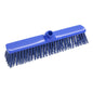 The Haug Bürsten KG LARGE AREA BROOM, PBT ø 1.0MM HARD 400X60X65M broom head features stiff bristles and a central hole for handle attachment - perfect for intensive floor cleaning. Pictured in blue on a white background.
