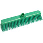 The LARGE AREA BROOM PBT ø 1.0MM HARD 400x60x65mm from Haug Bürsten KG is a green broom head with stiff bristles and a central threaded hole - perfect for efficient floor cleaning on large surfaces.