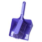 The DUSTPAN SET, SOFT, 350MM from Haug Bürsten KG is a purple plastic set with a 350mm dustpan and a matching brush. The brush sits in the dustpan, the handle rests on the shaft of the pan, with the soft bristles facing down.