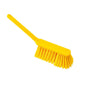 The HANDBESEN, SOFT, 310MM, UNSLOTTED from Haug Bürsten KG is a yellow hand brush with soft bristles and a long handle, ideal for cleaning, depicted on a white background.
