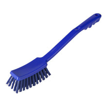 A Haug Bürsten KG HANDLE BRUSH, ø 0.50MM, HARD, 400x48x35MM with a long handle and stiff bristles is depicted in blue on a white background - ideal for tough cleaning tasks.