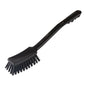 The Haug Bürsten KG HANDLE BRUSH, ø 0.50MM, HARD (400x48x35MM), is a black dish brush with hard bristles and a long, curved handle with finger grips for comfortable handling.