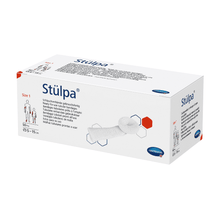 A box of Hartmann Stülpa® tubular bandages from Paul Hartmann AG with size 1 tubular bandages for medical use with specifications and instructions for use depicted on the packaging.