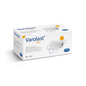 The image shows a rectangular white box with Hartmann Varolast® Plus zinc paste bandage. The packaging displays an image of a rolled bandage and hexagonal motifs. Ideal for the treatment of edema and phlebitis, the dimensions stated on the box are 10 cm x 10 m. The Paul Hartmann AG logo is visible at the bottom right.