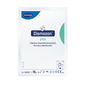 The image shows a pack of Hartmann Dismozon® plus disinfectant cleaner from Paul Hartmann AG. The packaging design is predominantly white with blue and green accents and includes instructions and symbols for use. Each pack contains 16 grams of oxygen-active granules, a box contains 100 sachets.
