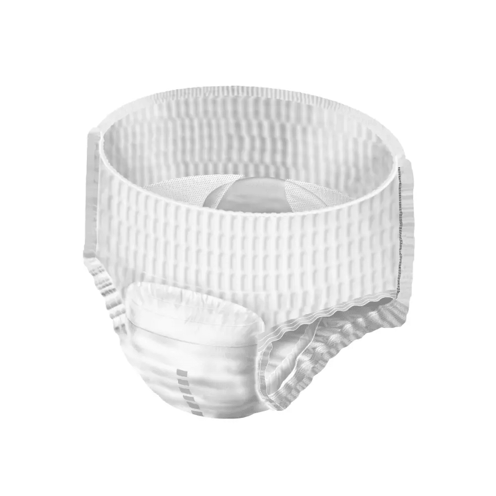 Pictured are the Hartmann MoliCare Pants Night incontinence pants by Paul Hartmann AG. They feature a white pull-up design with a textured waistband and an absorbent pad in the center, providing discreet protection and comfort for adults with urinary incontinence.