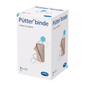 A box of short-stretch bandages from the Hartmann Pütter-Verband® brand with images of the bandage and hexagonal graphics, predominantly in the colors white and blue. The text highlights the product size.