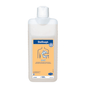 A white plastic bottle labeled "Hartmann Stellisept® med" with a blue-yellow label identifies it as an antimicrobial wash lotion for hygienic body washing.