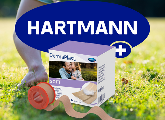 A Hartmann fixation plaster roll and behind it a Hartmann soft plaster