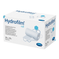 A product image of a box with the Hartmann Hydrofilm® roll by Paul Hartmann AG, a transparent adhesive film, with packaging details and illustrations of the film roll and usage symbols.