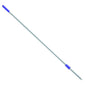Against a white background, a long, metallic Haug Bürsten KG Alustiel 1450 mm ø 25 mm mop handle with a blue plastic grip is depicted.