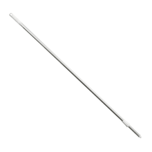 The Haug aluminum handle anodized white with hanging device 1600 mm from Haug Bürsten KG features a white, retractable design with a small loop for hanging at one end and a threaded connection at the other. Its smooth, anodized surface enhances both durability and style, making it an excellent choice for attaching cleaning tools or accessories.