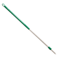 The aluminum handle from Haug Bürsten KG, available in various colors, with a length of 1500 mm and a diameter of 32/25 mm, is a green-silver telescopic rod with a hook at the end. It is designed according to HACCP hygiene standards and is often used for cleaning or attaching various tools. The durable Haug plug-in system ensures a secure connection.