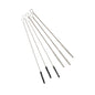 The Haug nozzle brush set with V2A stainless steel 6-piece from Haug Bürsten KG includes five thin cleaning brushes with stainless steel handles and loop ends, with colored bristles: two black, two white, and one gray. Ideal for detailed professional cleaning tasks.