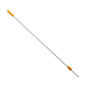 A long, white Haug fiberglass handle with an orange tip and grip is positioned diagonally against a plain white background. This ergonomically designed handle from Haug Bürsten KG features a hole at the top for hanging.