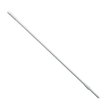 A fiberglass handle from Haug Bürsten KG in white on a plain white background, consisting of two segments and equipped with a hole at one end for hanging or attaching, making it light and ergonomic.