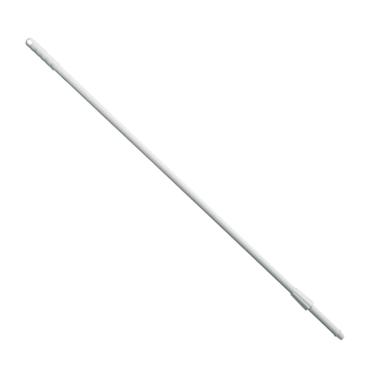 A fiberglass handle from Haug Bürsten KG in white on a plain white background, consisting of two segments and equipped with a hole at one end for hanging or attaching, making it light and ergonomic.