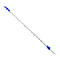 The Haug fiberglass handle blue from Haug Bürsten KG features an extendable white broom handle with a non-conductive blue grip and connection tip. Made from high-quality fiberglass, it offers durable yet stylish functionality for your cleaning tasks.