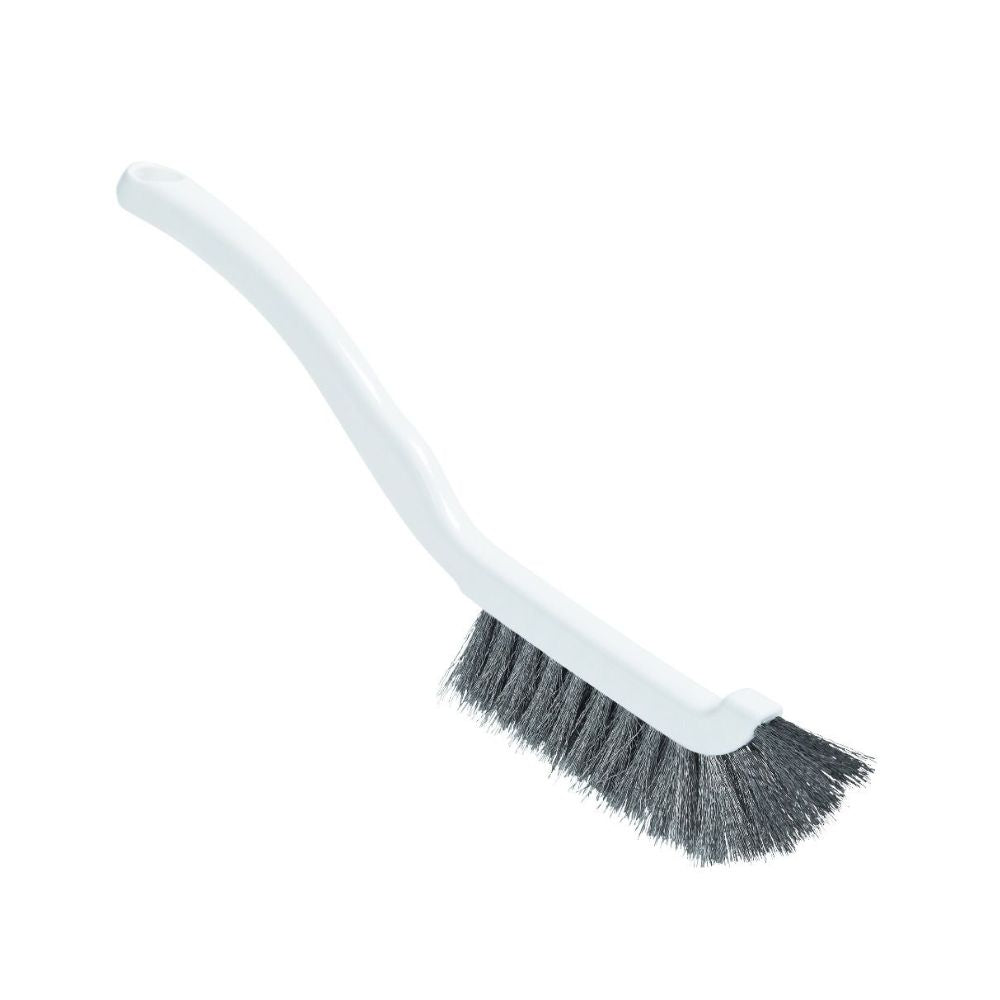 The joint brush from Haug Bürsten KG has a white handle and black bristles for a secure grip. With dense, angled stainless steel wire bristles, it is ideal for effective scrubbing in industrial areas and offers durability and precision for every cleaning task.