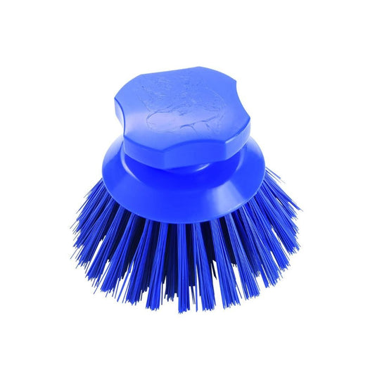 The Haug Button Brush 90 x Ø120 mm Full Color from Haug Bürsten KG features stiff, dense PBT bristles and a round, ergonomic plastic handle that ensures a more hygienic standard.